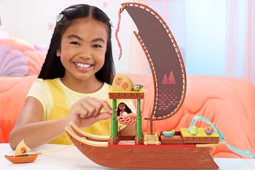 Mattel Disney Moana 2 Toys, Moana’s Adventure Canoe Playset with Floating Canoe, Moana Small Doll, 1 Character Friend, 6 Play Areas & 10 Accessories