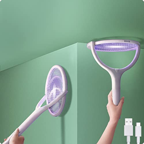 2-Pack Rotating Head Rechargeable Electric Fly Swatter Electric Fly Swatter Racket Bug Zapper Racket Mosquito Zapper Bug Zapper Indoor Fruit Fly Zapper Racket Spider Killer Gnat Trap Wasp Catcher