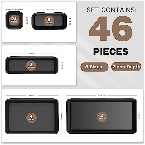 【𝟰𝟲𝗣𝗖𝗦】【5 Size】A-LUGEI Tool Box Organizer Tray Divider Set, 【Black】 Desk Drawer Organizer, Garage Organization and Storage Toolbox Accessories Rolling Tool Chest Cart Cabinet WorkBench Small Part
