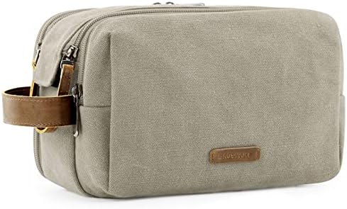 BAGSMART Toiletry Bag for Men, Canvas Travel Toiletry Organizer Dopp Kit Water-resistant Shaving Bag for Toiletries Accessories,Beige-Medium
