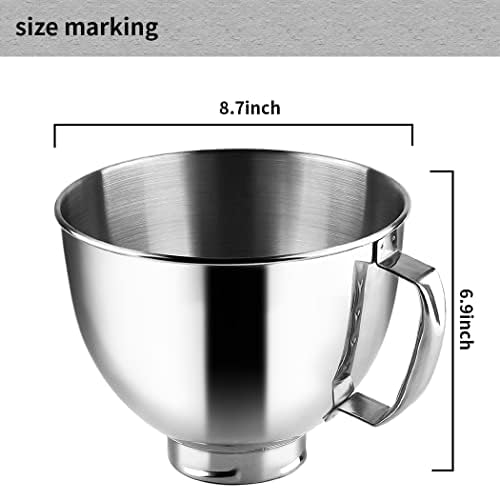 Anbige Replacement Parts Stainless Steel 4.5 Quart Mixing Bowl with Handle,Compatible with KitchenAid Artisan&Classic Series 4.5-5 QT Tilt-Head Mixer