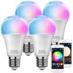 MagicLight Smart Light Bulbs 4 Pack A19/E26 Color Changing 60W Equivalent Dimmable White 2700-6500K Music Sync Schedule WiFi & Bluetooth RGB LED Bulbs Works with Alexa & Google Home