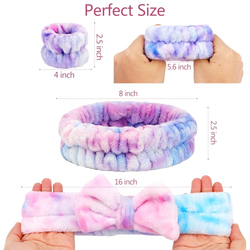 Chanaco Face Wash Headband 12Pcs Spa Headband and Wrist Bands for Washing Face Puffy Fuzzy Skincare Headbands for Women Teen Girl Gifts Trendy Stuff Hair Accessories for Women Girls