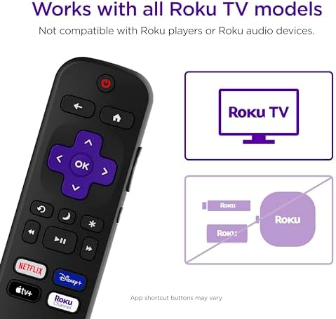 Roku Remote (Official Manufacturer Product) | TV Remote Control with TV Controls, Simple Setup, & Pre-Set App Shortcuts - Replacement Remote Compatible with Roku TV Models ONLY (Not Roku Players)