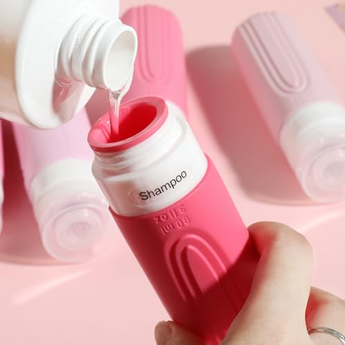 Travel Bottles for Toiletries, 5 Pack TSA Approved Travel Size Containers, 3oz Leak Proof Refillable Travel Accessories for Shampoo Conditioner, BPA Free Travel Bottles with Toiletry Bag