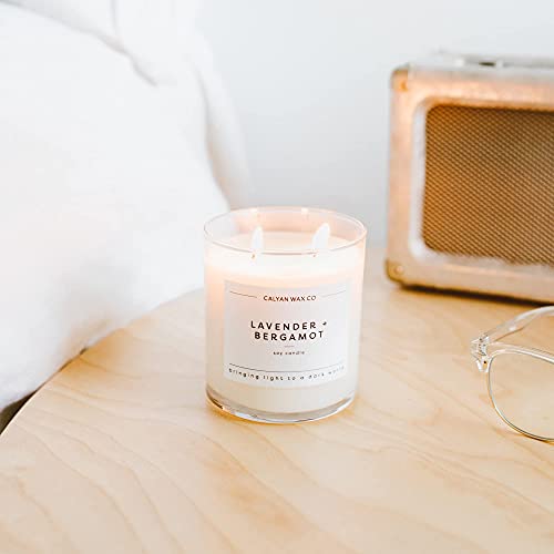 Calyan Wax Scented Candle, Lavender & Bergamot Candle for The Home Scented with Cedar & Citrus, Soy Wax Aromatherapy Candle in Glass Jar with 37 Hour Burn Time, Non Toxic Scented Candles Gifts