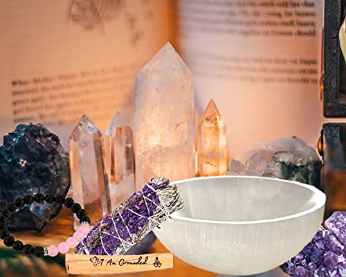 Selenite Crystal Smudge Bowl, Polished Thickly Hand-Carved, Moroccan Crystal Holder to Charge, Cleanse Crystals, Charging, Smudging Bowl, Spiritual Gifts, Wicca Supplies (5" Extra Large)