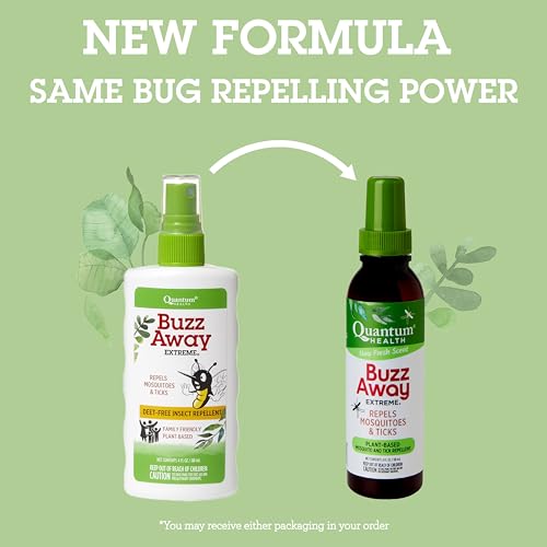 Quantum Health Buzz Away Extreme Tick & Mosquito Repellent DEET Free Peppermint & Citronella Oil Outdoor Bug Spray Powerful Plants Repel Bugs Off Your Skin, Kids Safe Insect Repellent- 4 Ounce