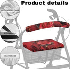 Seat Cover for Walkers for Seniors Red Rose Walker Seat Covers for Ladies Floral Rollator Walker Accessories for Seniors Adjustable Fabric Rollator Walker Seat and Backrest Covers