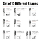 10Pcs Carbide Burr Bits Set Compatible with Dremel 1/8", Rotary Tool Bits with Double-Cut Design, Die Grinder Bits Accessories for Metal Aluminum Wood Stone Steel Plastic Carving Cutting Grinding