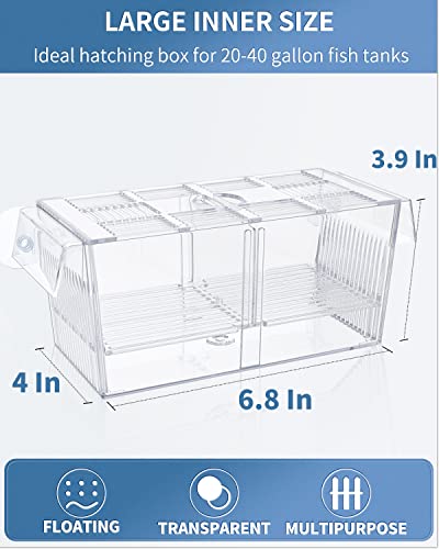 Pawfly Aquarium Fish Breeding Box Acrylic Hatchery Incubator Tank with Suction Cups Large Isolation Box for Baby Fish Shrimp Betta Guppy and Platy