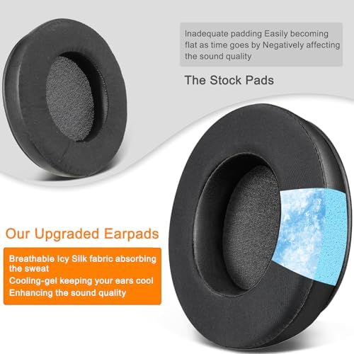 SOULWIT Cooling-Gel Ear Pads Cushions Replacement, for Razer Kraken 2019/Tournament Edition/Ultimate/Kitty, Earpads for Nari/Essential/Ultimate, Kraken X/V3 X Headset - Matte Black