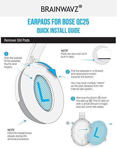 Replacement Earpads for Bose QuietComfort QC 15 25 35 Premium Ear Pads QC15 QC25 QC35 AE2 & SoundLink, Memory Foam, Soft & Long Lasting by Brainwavz