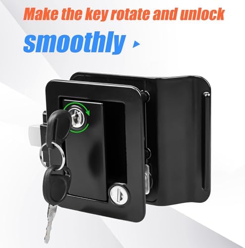 Black RV Door Lock Replacement, Upgraded RV Door Latch with Paddle Deadbolt 4 Keys, Camper Door Lock for Travel Trailers Horse Cargo Hauler, Zinc Alloy Trailer Entry Door Latch Replacement