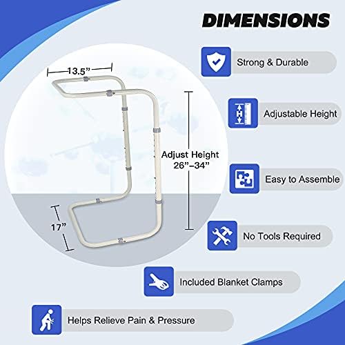 Zelen Blanket Lifter for Feet Lift Bar Sheet Riser Foot Tent Blanket Support Holder 26-34'' Adjustable Bed Cradle Assistance Device Hospital Bed Rail Accessories Leg Knee Ankle Post Surgery Recovery