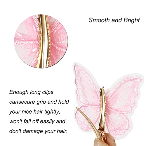 NAISIER Butterfly Hair Clips 15 Pieces 2.6 inch Lace Embroidery Flower Butterfly Hair Pins Hair Accessories for Halloween Cosplay Women Girls Hawaii Hair Clips.（Pink, 15 PCS)