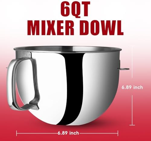 Stainless Steel 6 QT Bowl for KitchenAid Lift Stand Mixers - Replacement Bowl Compatible with KitchenAid Stand Mixers