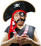 D-Fokes 2 Pieces Pirate Hat Skull Print Pirate Captain Costume Cap - Pirate Accessories Funny Party Hat for Caribbean Fancy Dress with Eye Patch