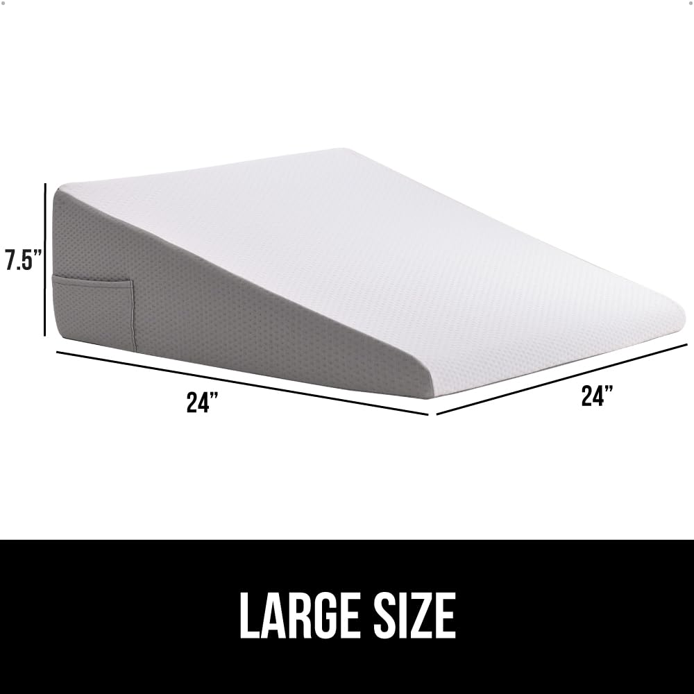 GORILLA GRIP Bed Wedge Ergonomic Sleeping Pillow, Soft Dual Layer Memory Foam, Stay in Place Dots, Breathable, Headboard Triangle Sleep Support for Reading Acid Reflux Anti Snoring, 7.5in White Gray