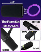 SM7b Foam Cover for Shuer SM7B, MV7 POP Filter RK345 Replacement, Windscreen with Colored Retaining O-Ring Identified Seat (Violet)