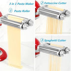 Pasta Maker Attachment for KitchenAid Mixers,3 in 1 Set Included Pasta Sheet Roller, Spaghetti Cutter, Fettuccine Cutter Accessories and Cleaning Brush