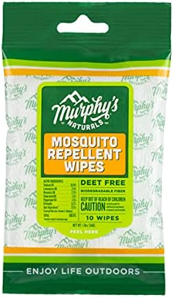 Murphy’s Naturals Mosquito Repellent Wipes, Plant-Based with Lemongrass & Rosemary Oil, Fast-Absorbing & Travel-Friendly, DEET-Free, 10 Wipes, 1-Pack