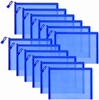 12 Pieces Zipper Nylon Mesh Pouch, Mesh Cosmetic Bags Makeup Bags Pencil Case, Multipurpose Travel Bags for Cosmetic School Office Supplies and Travel Accessories (Blue, A5) (WB06)