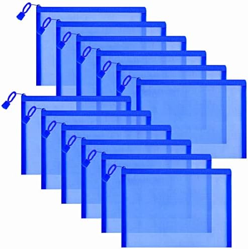 12 Pieces Zipper Nylon Mesh Pouch, Mesh Cosmetic Bags Makeup Bags Pencil Case, Multipurpose Travel Bags for Cosmetic School Office Supplies and Travel Accessories (Blue, A5) (WB06)
