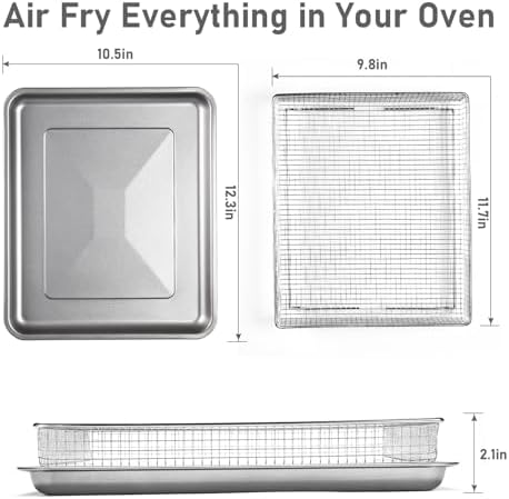 2Pack Air Fryer Accessories Basket and Tray for Cuisinart TOA-60 TOA-65 TOA-70, 12.3"x11" Nonstick Stainless Steel Baking Sheet 360°Heating Grilling Oven Air Fryer Basket for Family BBQ Party Cooking