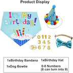 ADOGGYGO Dog Birthday Bandana Scarf and Dog Girl Boy Birthday Party Hat with Cute Dog Bow Tie for Small Dog Cat (Small, Blue)
