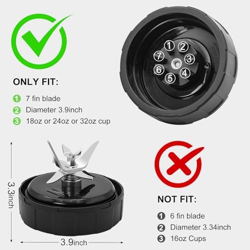 [New Model]SS101 Replacement Blade for Ninja Blender Accessories, 7-Fins Blender Blade Compatible with Nutri Ninja Foodi Power Blender SS150,SS151,SS300,SS350,SS351,CO351B,SS100,SS101,SS101C,SS101TGT