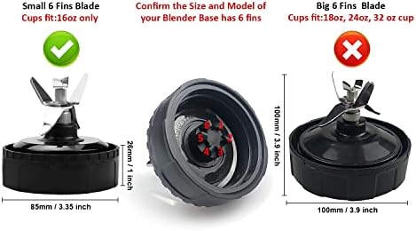 Blender Replacement 6 Fins for Ninja Blade 16 oz Cup Fit for Nutri Ninja BL660 1100w, Ninja BL771 30, Ninja BL770 1500w, BL780CO BL663 BL663CO BL665Q BL740 BL773 BL780
