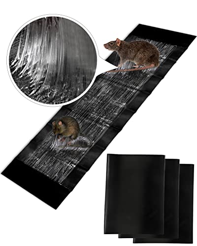 SEEKBIT 3 Pack Rat Sticky Traps 6X Extra Large, Black Mouse Glue Trap Sticky Trap for Mice and Rats, Enhanced Stickiness Trapping Pads Snakes Spiders Roaches for House Rodent Pest Control