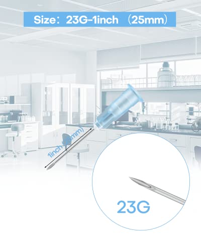 23 Gauge 1 Inch/25MM Luer Lock Needle Pack of 100 for Industrial Accessories Supplies, Individually Packaged