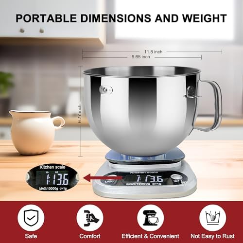 6 QT Stainless Steel Mixer Bowl for KitchenAid Stand Mixers,Strong and Durable Replacement Bowl for KitchenAid with Handle,Dishwasher Safe