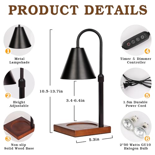 Modern Candle Warmer Lamp with Timer, Adjustable Dimmable Candle Lamp Warmer, Women Gifts for Christmas Xmas, Black Lamp Warmer Gifts for Mom, Men Candle Lamp, Home Decor for Bedroom Living Room Decor