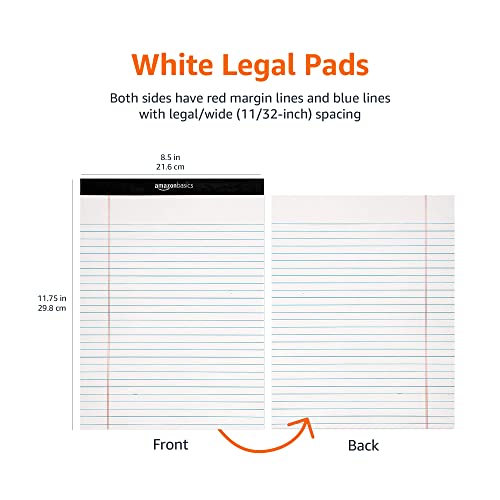 Amazon Basics Wide Ruled Lined Writing Note Pads, 8.5 inch x 11.75 inch, White, 12 Count (12 Pack of 50)