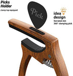 3in1 Guitar Capo for Acoustic and Electric Guitars,2 Pack(with Pick Holder and 6 Picks),Ukulele,Strings Accessories (Black&Wood)