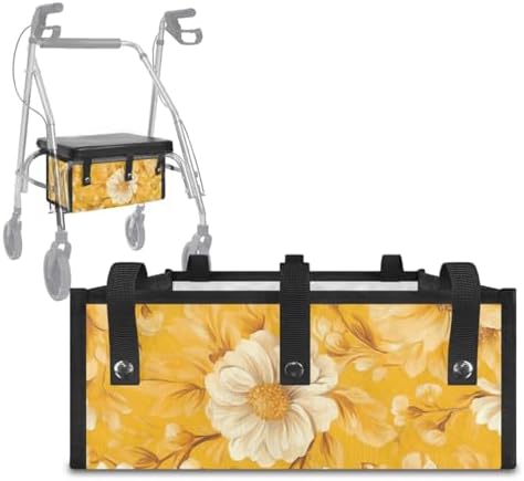 LedBack Cushion Walkers Accessories Sets Yellow Flowers Walker Seat Backrest Covers Replacement Storage Bag for Rollator Seat & Roller Bar Covers, Easy to Clean