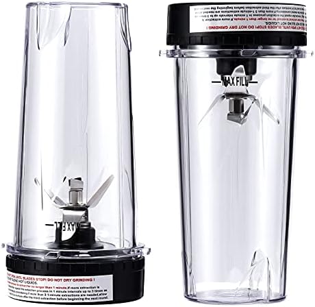 Blender Replacement Parts Compatible with Nutri Ninja, 5 Fins Extractor Blade, 2×16oz Cups with To-Go Lids, 3×Rubber Gasket Accessories for Ninja QB3000/QB3000SSW/QB3004/QB3005/QB3001