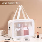 DAPOWER Travel Toiletry Bag for Women and Men, Matte Translucent Toiletry Bag with Handy Handle, Makeup Cosmetic Organizer Bag for Travel Toiletries Accessories (White)