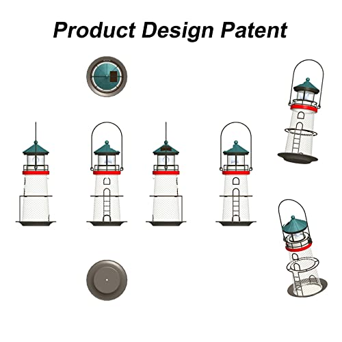wtreew Solar Lighthouse Bird Feeder with Rotating Beacon - 14" Hanging Mesh Wild Bird Feeders for Eaves, Balcony, Trees, Hooks, Best Bird Feeder Gifts for Bird Lovers,Women,Kids,Elderly(Space Blue)