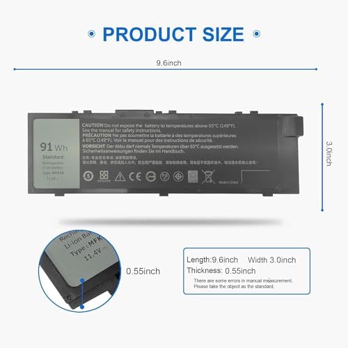 91WH Type MFKVP Laptop Battery for Dell Precision 15 7510 7520 17 7710 7720 M7510 M7710, Replacement fits 451-BBSB 451-BBSE 451-BBSF GR5D3 M28DH T05W1 TO5W1 TWCPG RDYCT 0FNY7 1G9VM, 11.4V 6-Cell