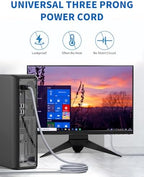 Power Cord - 3 Pin Power Cord Braided,10FT/3m AC Replacement Power Cable 3 Prong,Universal Power Cord for Monitor, PS3, Xbox-360, TV, Computer, Printer,PC and More(10A,110V-250V,18AWG)