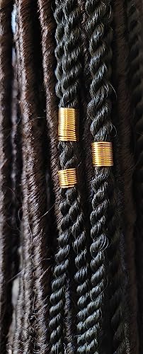 Beaditwearitloveit Copper Dreadlock Coils Wire Wrapped Loc Jewelry Beads For Braids Twists Natural Hair Cuffs Handmade Accessories (Gold)