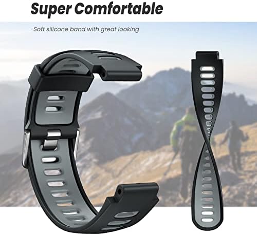NotoCity Silicone Watch Band Replacement Solft Silicone Strap Compatible Forerunner 230/220/ 235/620/ 630/ 735XT/ Approach S20/ S5/ S6-Black Gray
