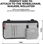 JOYTUTUS Walker Side Bag, Wheelchair Armrest Storage Pouch with Cup Holder, Wheelchair Accessories for Seniors, Walker Bag Cup Holder for Walker, Rollator, Electric Scooter or Wheelchair