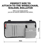 ISSYZONE Wheelchair Side Bag, Walker Pouch Bag with Cup Holder, Wheelchair Armrest Accessories for Walker, Rollator, Electric Scooter Wheelchairs, Ideal Gift for Mother's Day & Father's Day (Grey)