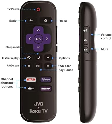 OEM Replacement Remote Control Compatible with All JVC HDR Roku Smart LED TVs 【Only Works with JVC Roku TV, Not for Roku Stick and Roku Box】 (Netflix/Disney Plus/Apple TV+ / HBO Max)