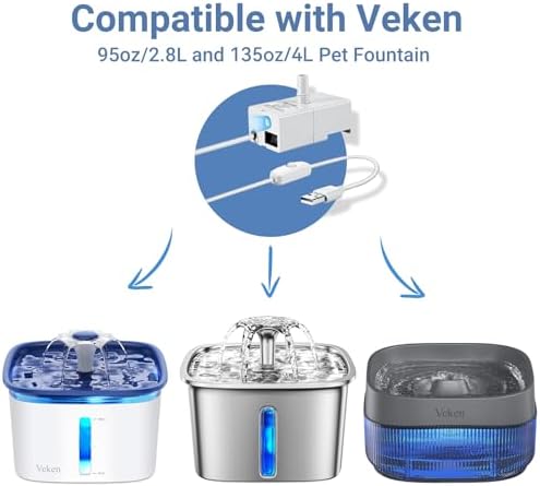 Veken Replacement Pump for 67oz, 95oz and 135oz Pet Fountain Cat Water Fountain Dog Water Fountain Ultra Quiet Long Lifespan Water Pump, USB Cable, LED Lights